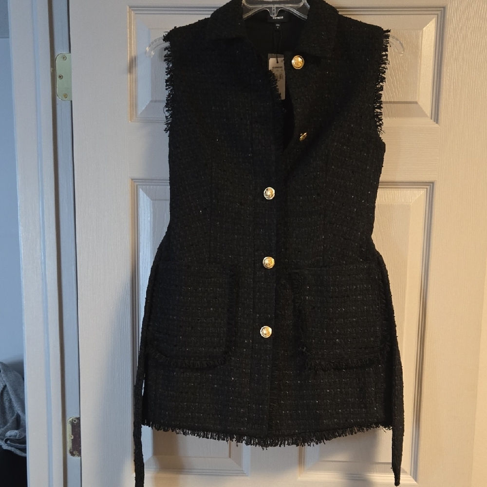 Express Black Vest with Gold Accents - Size SMALL
